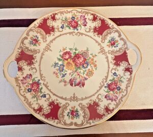 Syracuse China Vintage Romance Maroon Handled Cake Plate